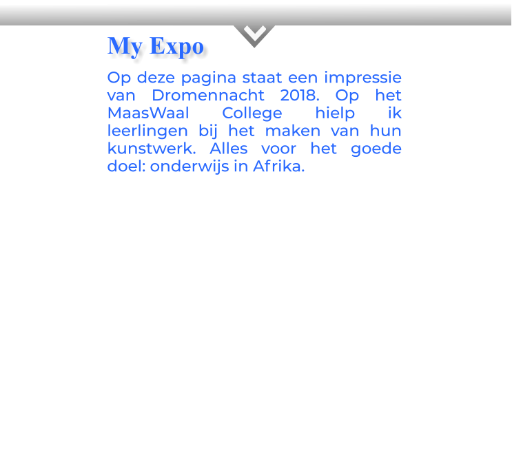 KOp deze pagina staat een impressie van Dromennacht 2018. Op het MaasWaal College hielp ik leerlingen bij het maken van hun kunstwerk. Alles voor het goede doel: onderwijs in Afrika.         My Expo